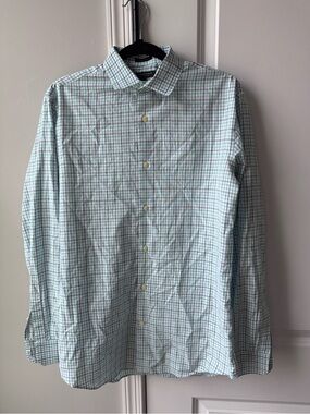 Banana Republic Light Green & White Plaid Dress Shirt